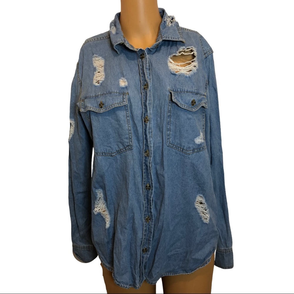 Distressed Denim Top